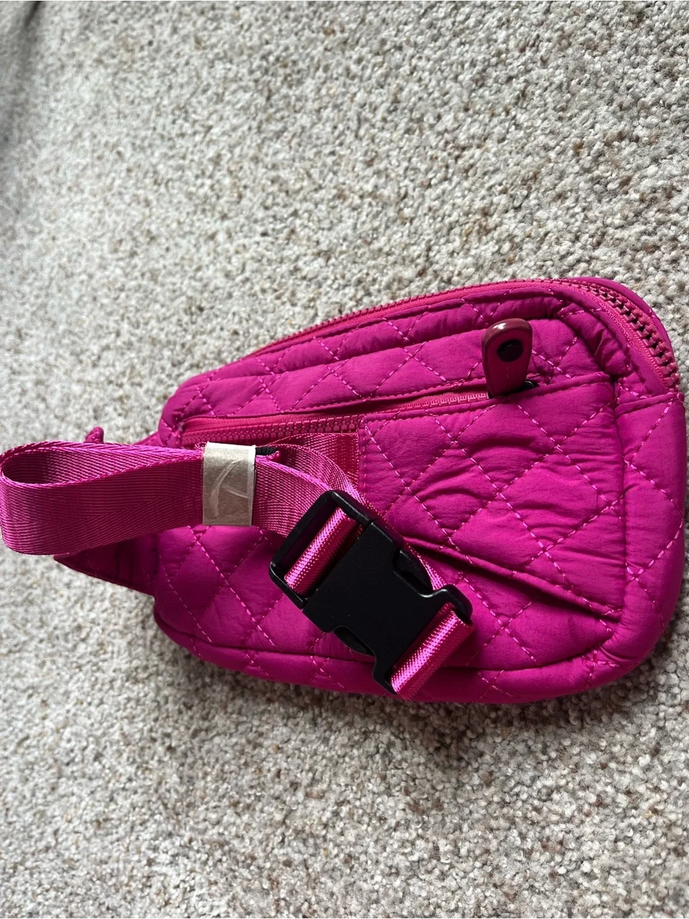 Hot Pink Quilted Crossbody Pouch - Unbranded